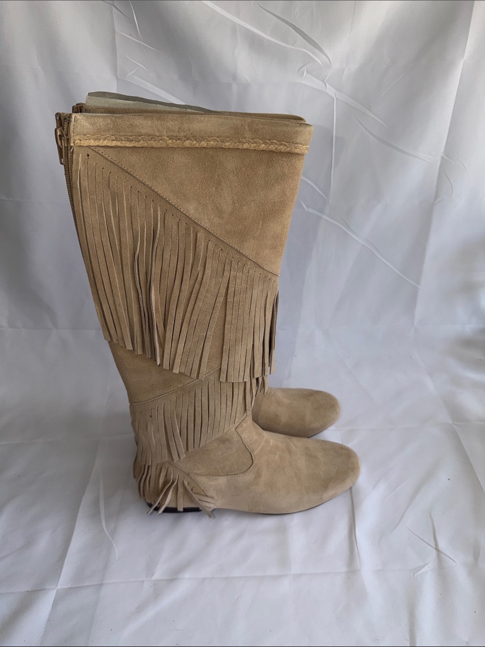 Sbicca Tan Suede Fringe Knee-High Boots - Picture 3 of 5